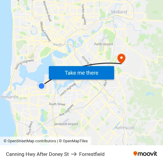 Canning Hwy After Doney St to Forrestfield map