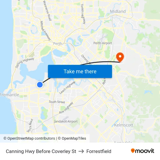 Canning Hwy Before Coverley St to Forrestfield map