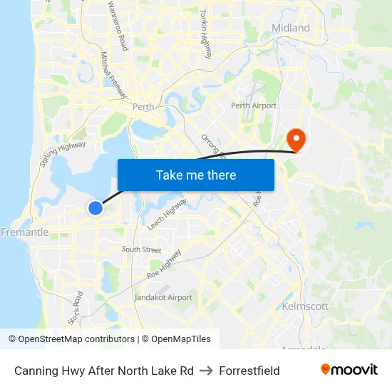 Canning Hwy After North Lake Rd to Forrestfield map