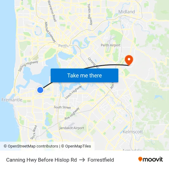 Canning Hwy Before Hislop Rd to Forrestfield map