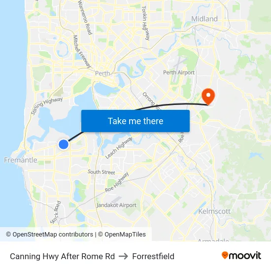 Canning Hwy After Rome Rd to Forrestfield map