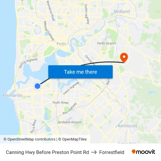 Canning Hwy Before Preston Point Rd to Forrestfield map