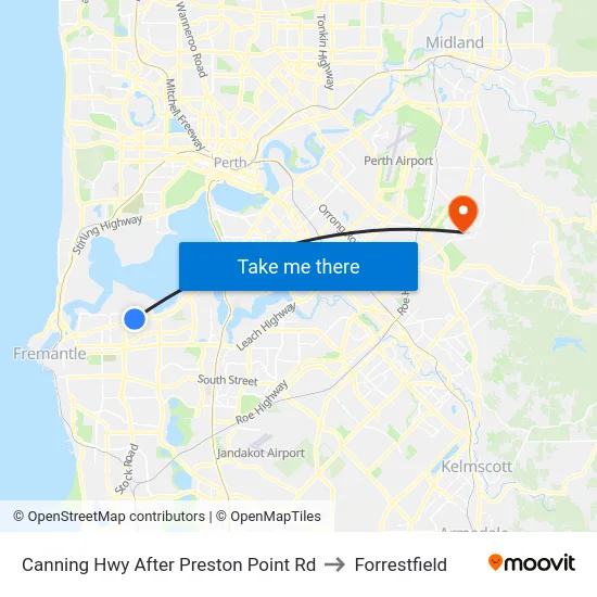 Canning Hwy After Preston Point Rd to Forrestfield map