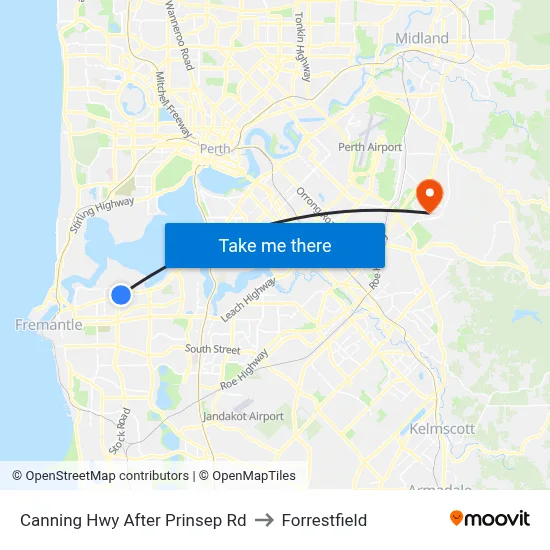 Canning Hwy After Prinsep Rd to Forrestfield map