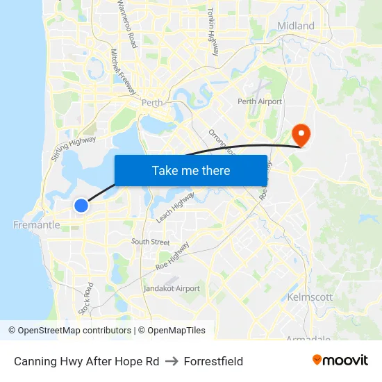 Canning Hwy After Hope Rd to Forrestfield map