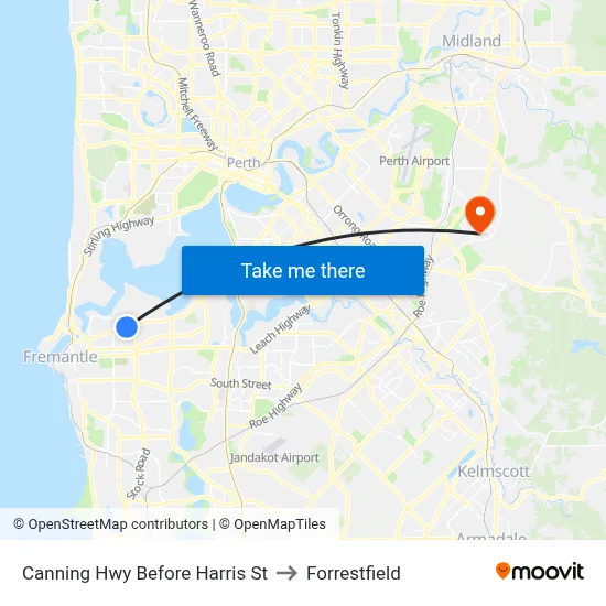 Canning Hwy Before Harris St to Forrestfield map