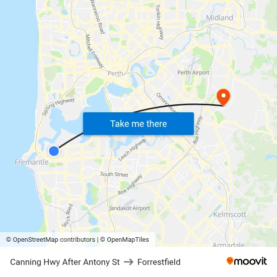 Canning Hwy After Antony St to Forrestfield map