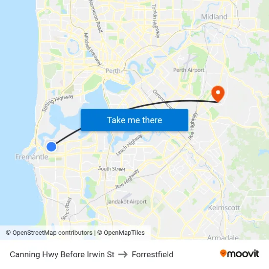 Canning Hwy Before Irwin St to Forrestfield map