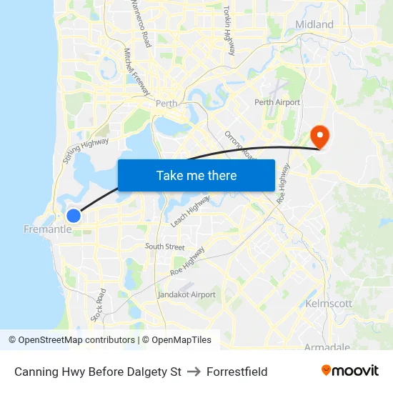 Canning Hwy Before Dalgety St to Forrestfield map