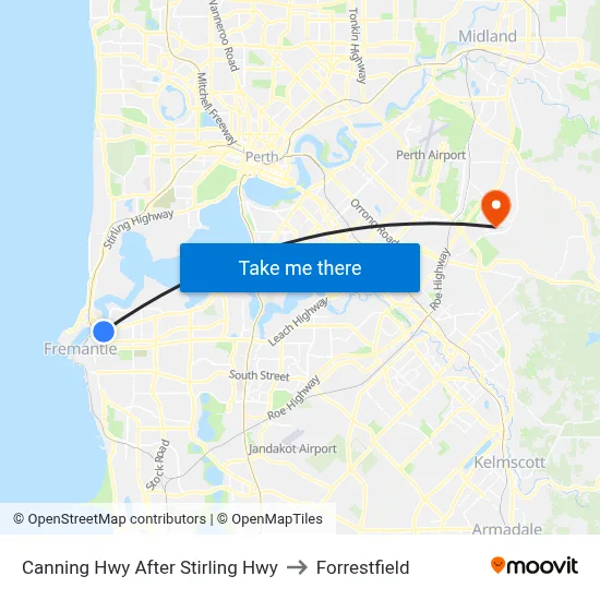 Canning Hwy After Stirling Hwy to Forrestfield map