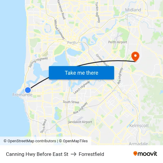 Canning Hwy Before East St to Forrestfield map