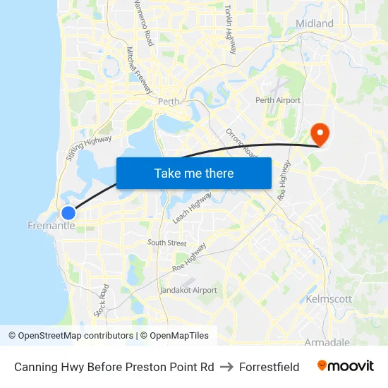 Canning Hwy Before Preston Point Rd to Forrestfield map