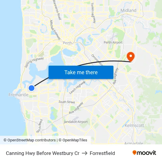 Canning Hwy Before Westbury Cr to Forrestfield map