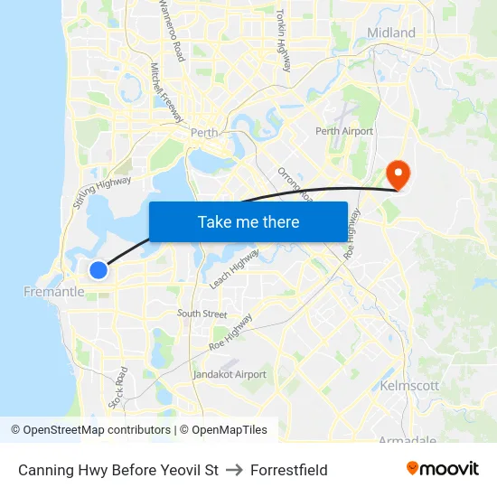 Canning Hwy Before Yeovil St to Forrestfield map