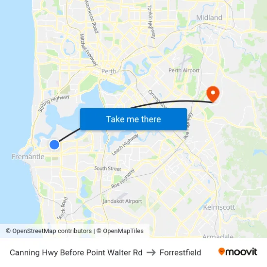 Canning Hwy Before Point Walter Rd to Forrestfield map