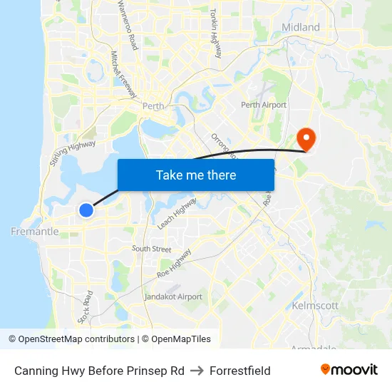 Canning Hwy Before Prinsep Rd to Forrestfield map