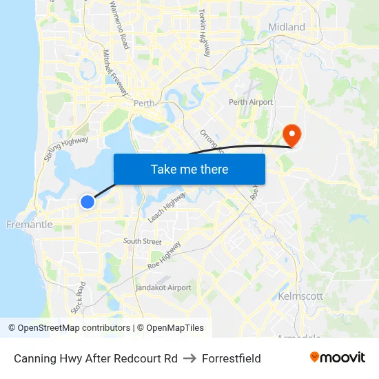Canning Hwy After Redcourt Rd to Forrestfield map