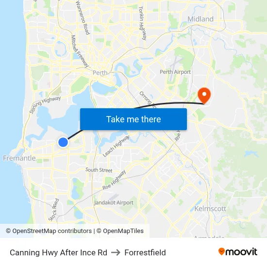 Canning Hwy After Ince Rd to Forrestfield map