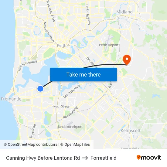 Canning Hwy Before Lentona Rd to Forrestfield map