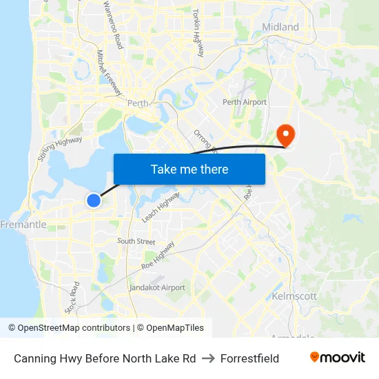 Canning Hwy Before North Lake Rd to Forrestfield map