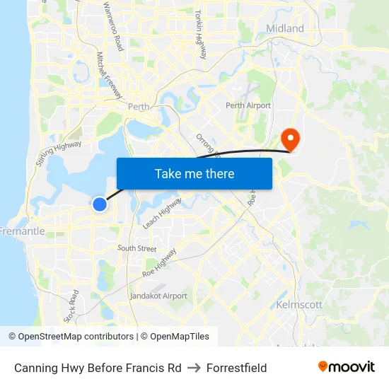 Canning Hwy Before Francis Rd to Forrestfield map