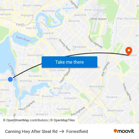 Canning Hwy After Sleat Rd to Forrestfield map
