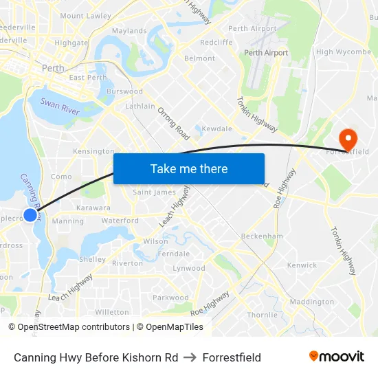Canning Hwy Before Kishorn Rd to Forrestfield map