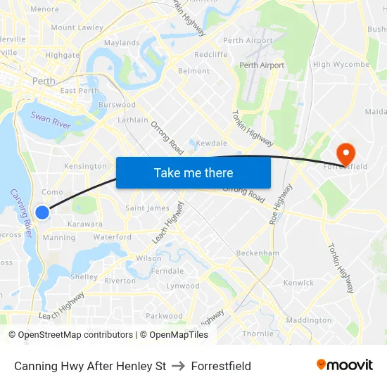 Canning Hwy After Henley St to Forrestfield map