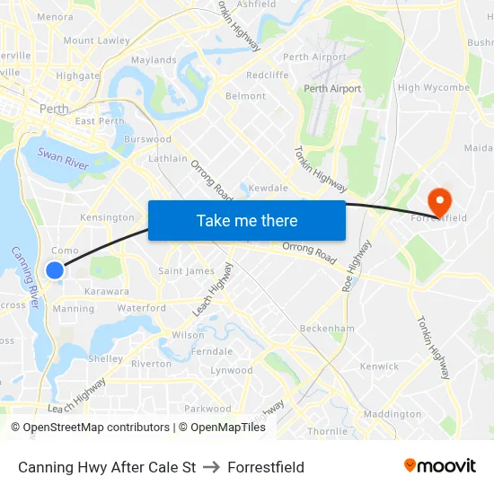 Canning Hwy After Cale St to Forrestfield map