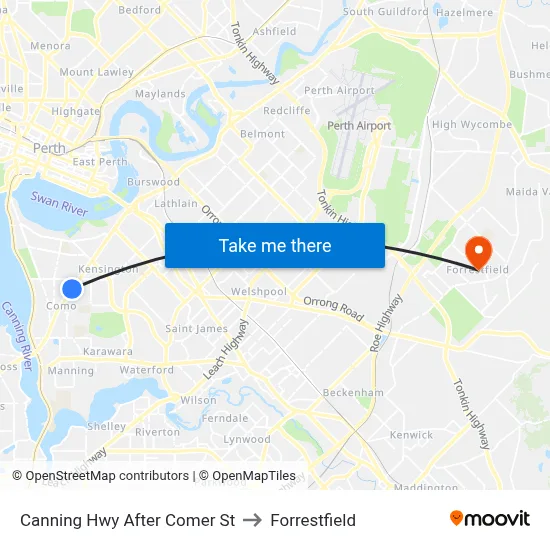 Canning Hwy After Comer St to Forrestfield map
