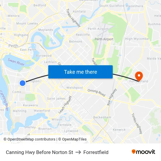 Canning Hwy Before Norton St to Forrestfield map