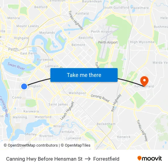Canning Hwy Before Hensman St to Forrestfield map