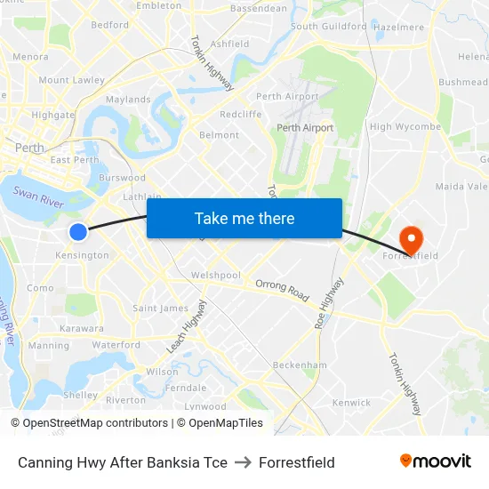 Canning Hwy After Banksia Tce to Forrestfield map