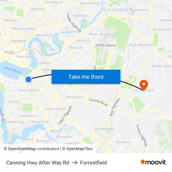 Canning Hwy After Way Rd to Forrestfield map