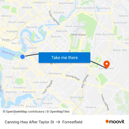 Canning Hwy After Taylor St to Forrestfield map