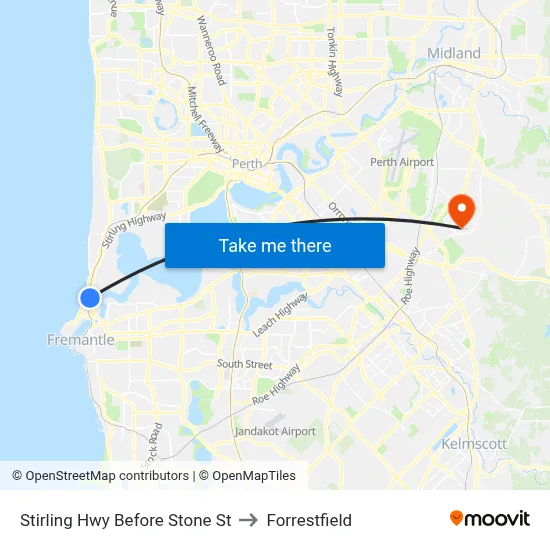 Stirling Hwy Before Stone St to Forrestfield map