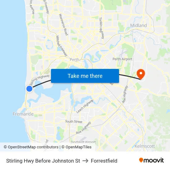 Stirling Hwy Before Johnston St to Forrestfield map