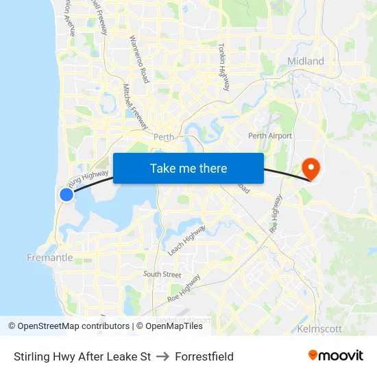 Stirling Hwy After Leake St to Forrestfield map