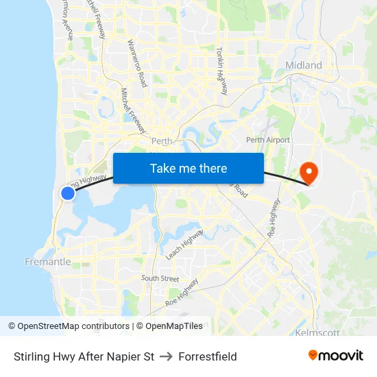 Stirling Hwy After Napier St to Forrestfield map