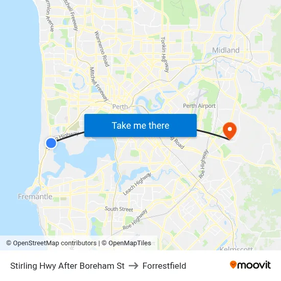 Stirling Hwy After Boreham St to Forrestfield map