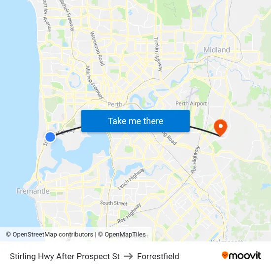 Stirling Hwy After Prospect St to Forrestfield map