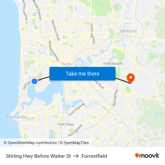 Stirling Hwy Before Walter St to Forrestfield map