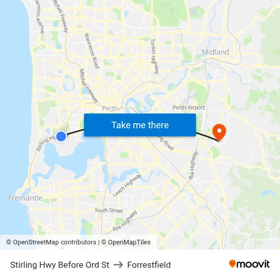 Stirling Hwy Before Ord St to Forrestfield map