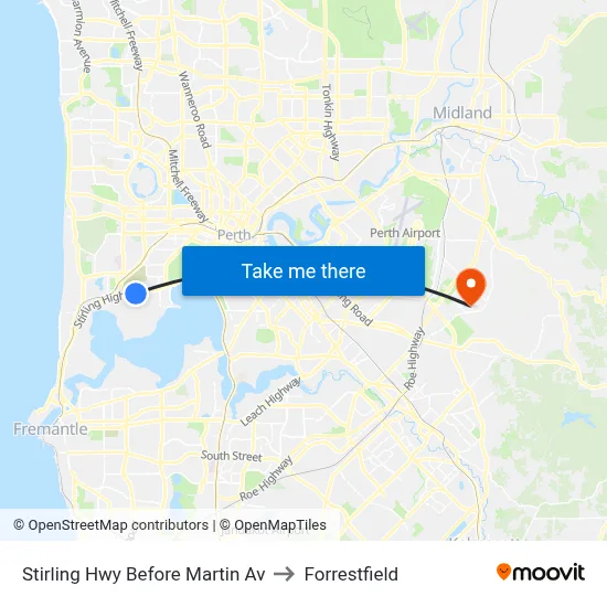 Stirling Hwy Before Martin Av to Forrestfield map