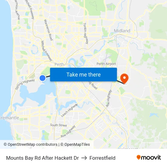 Mounts Bay Rd After Hackett Dr to Forrestfield map