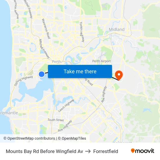 Mounts Bay Rd Before Wingfield Av to Forrestfield map