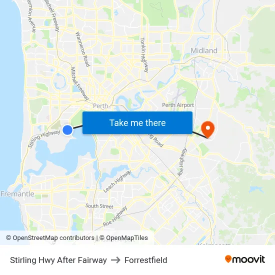 Stirling Hwy After Fairway to Forrestfield map