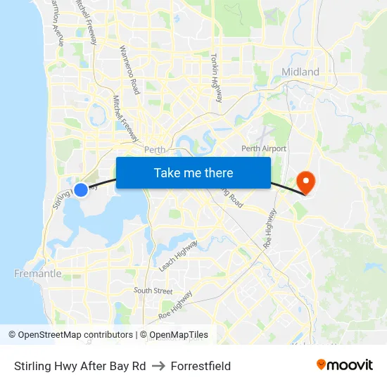Stirling Hwy After Bay Rd to Forrestfield map