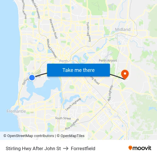 Stirling Hwy After John St to Forrestfield map