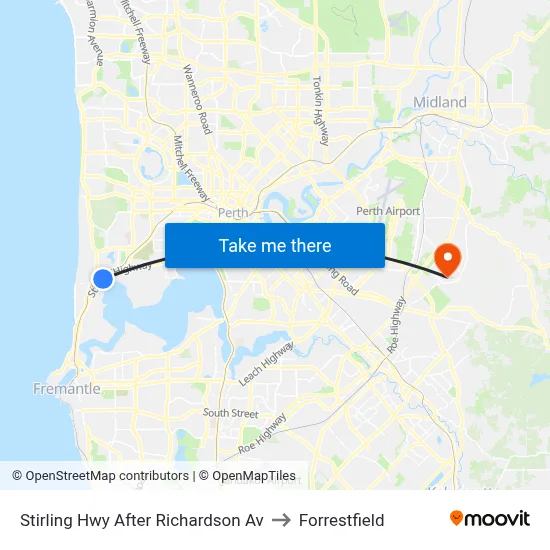 Stirling Hwy After Richardson Av to Forrestfield map
